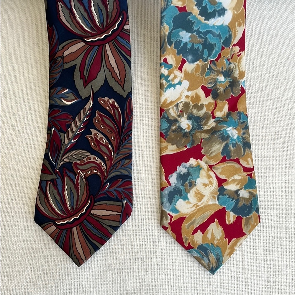 Geoffrey Beene and Custom Trader Floral Ties Lot Set of 2 Red Blue